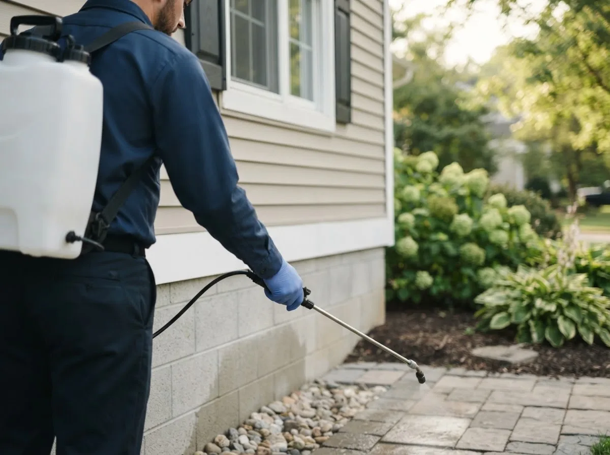 Pest control technician inspecting a home in Hilliards, PA